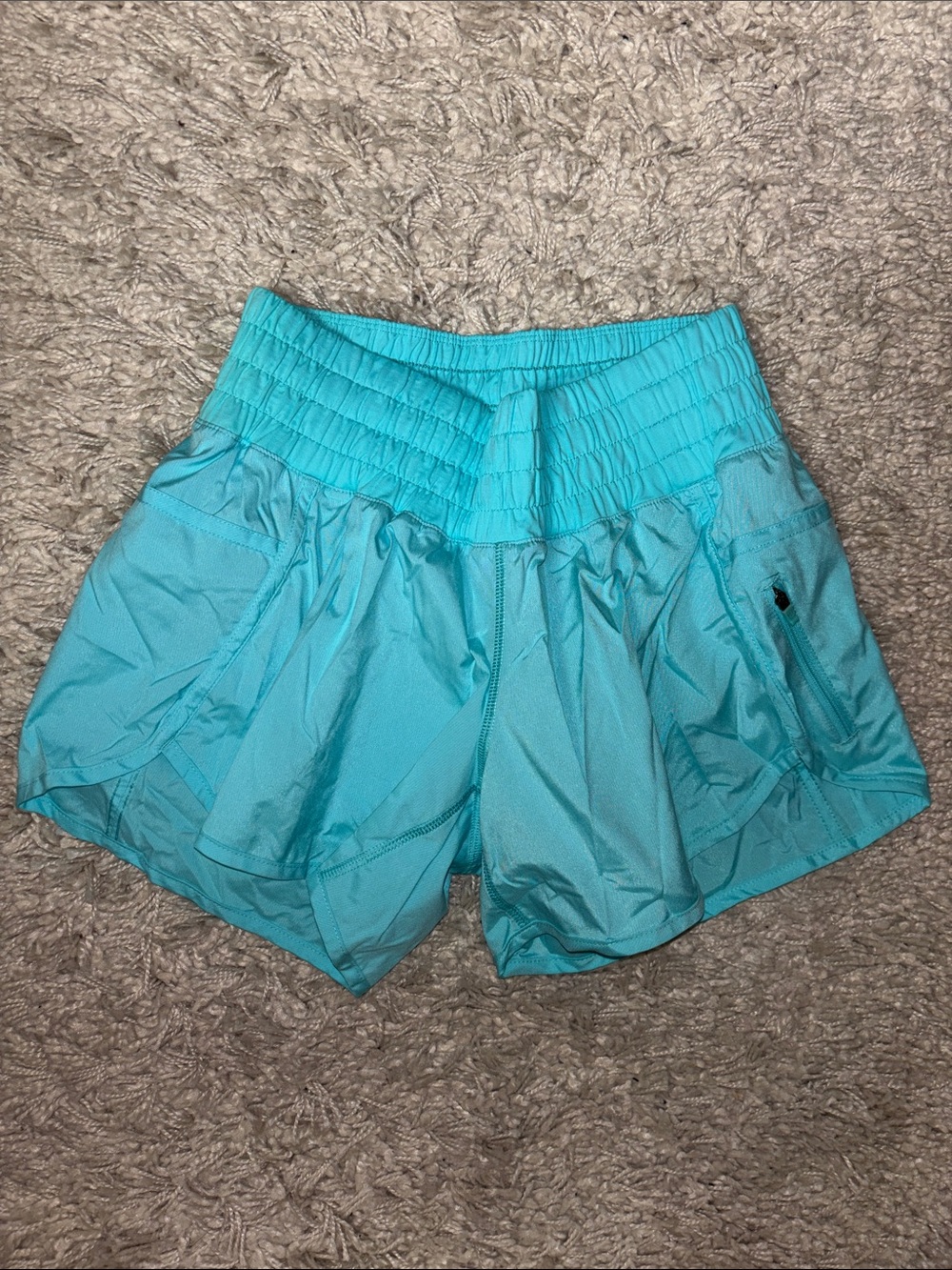 Lululemon Turquoise Athletic Shorts with Smocked Waistband and Pockets